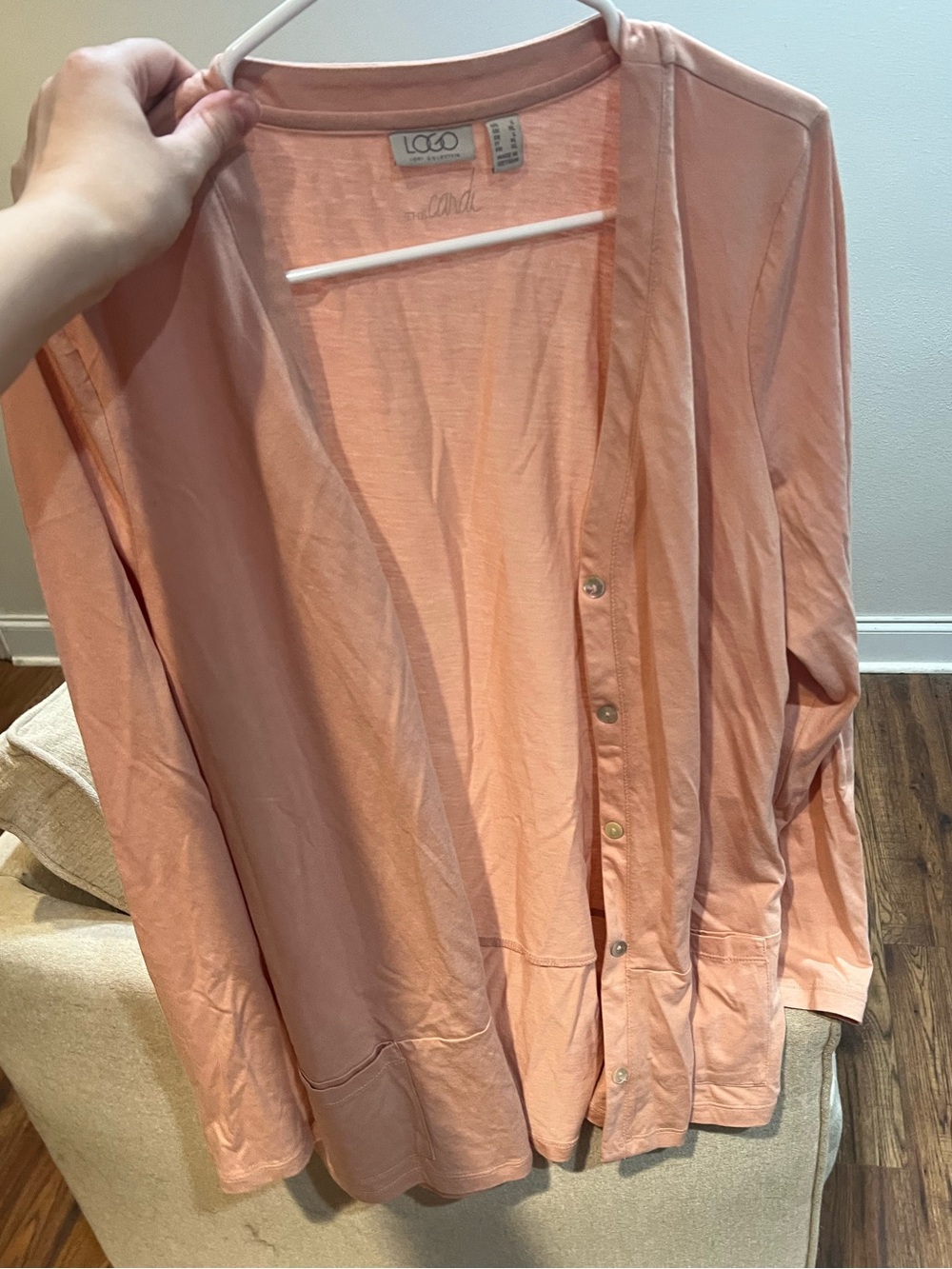 Logo by Lori Goldstein Peach Cardigan Size Large
